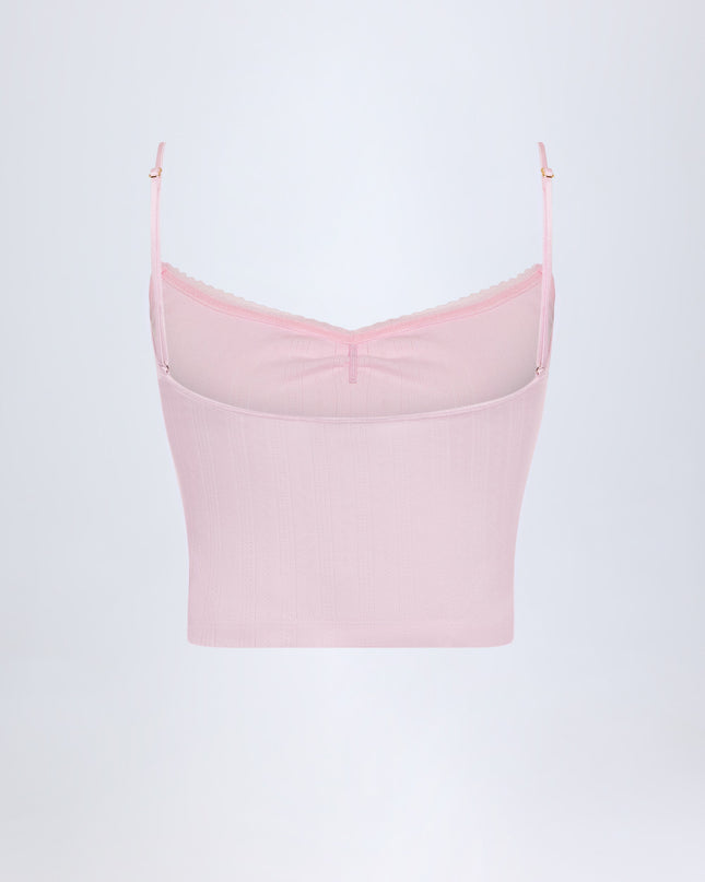 Baby Pink Pointelle Ruched Camisole Crop Top