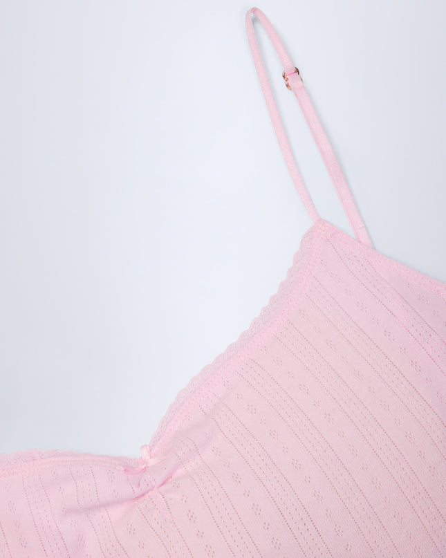 Baby Pink Pointelle Ruched Camisole Crop Top