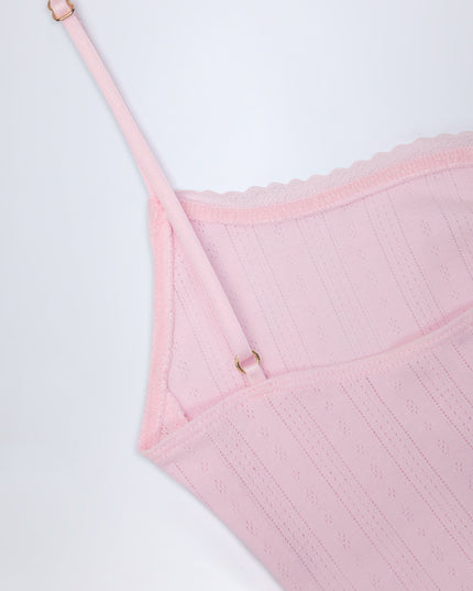 Baby Pink Pointelle Ruched Camisole Crop Top