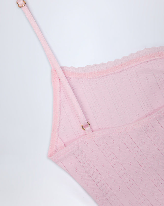 Baby Pink Pointelle Ruched Camisole Crop Top
