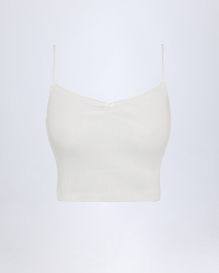White Pointelle Ruched Camisole Crop Top