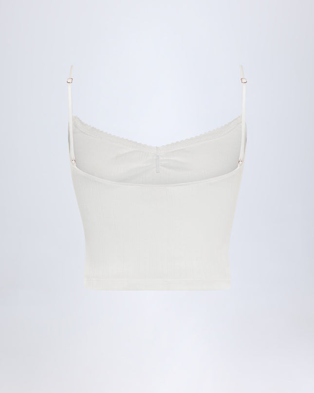 White Pointelle Ruched Camisole Crop Top