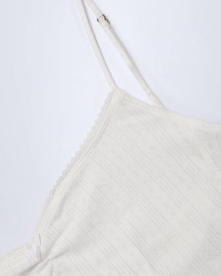 White Pointelle Ruched Camisole Crop Top
