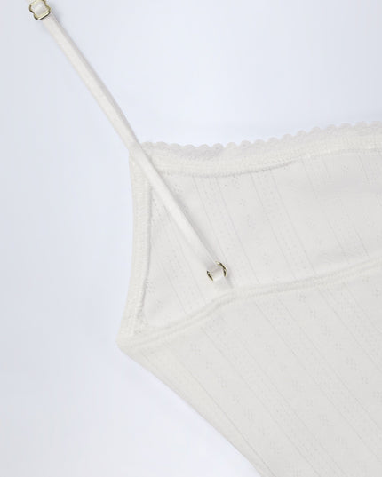 White Pointelle Ruched Camisole Crop Top