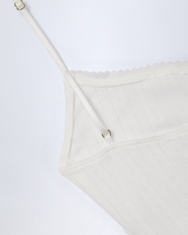 White Pointelle Ruched Camisole Crop Top