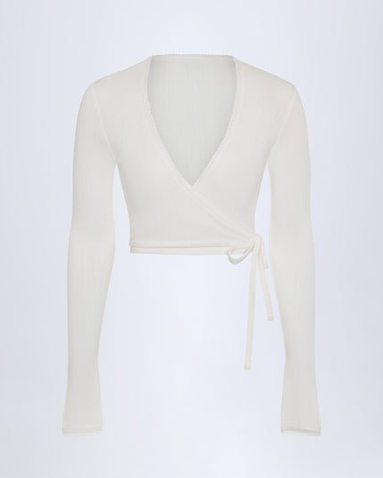 White Pointelle Wrap Crop Top