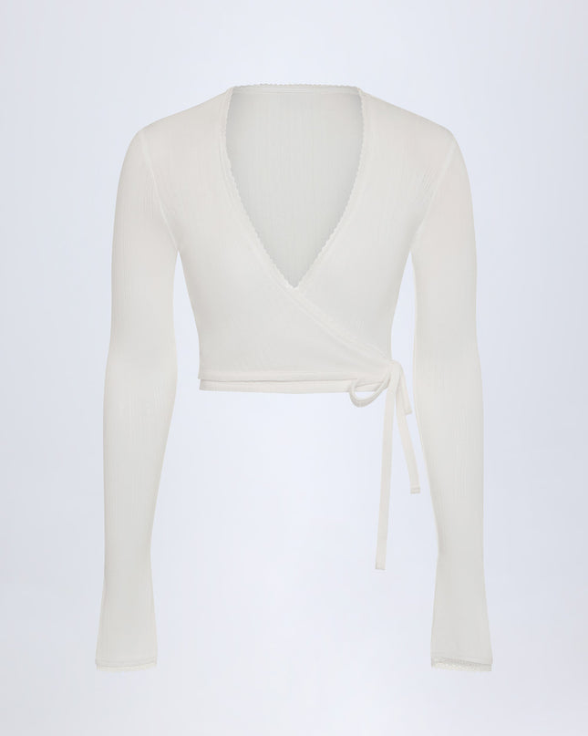 White Pointelle Wrap Crop Top