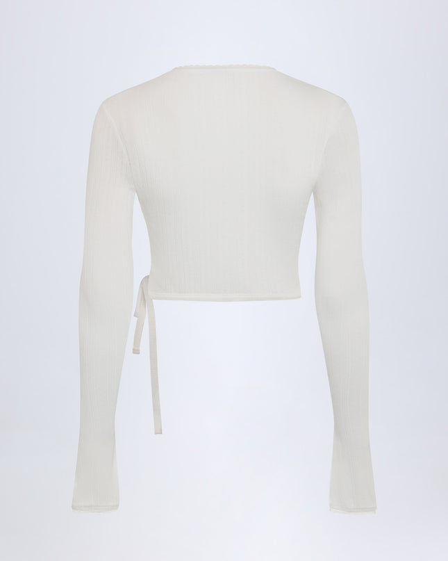 White Pointelle Wrap Crop Top