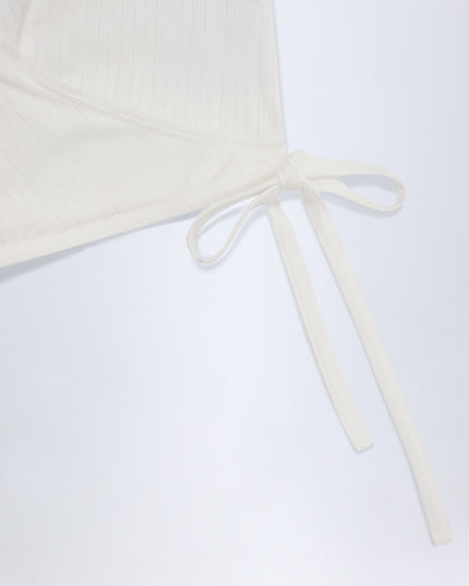 White Pointelle Wrap Crop Top