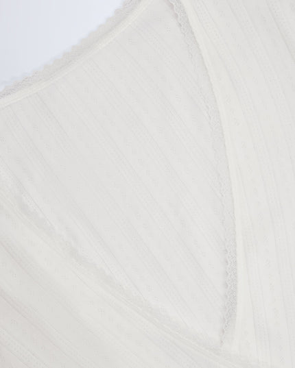 White Pointelle Wrap Crop Top