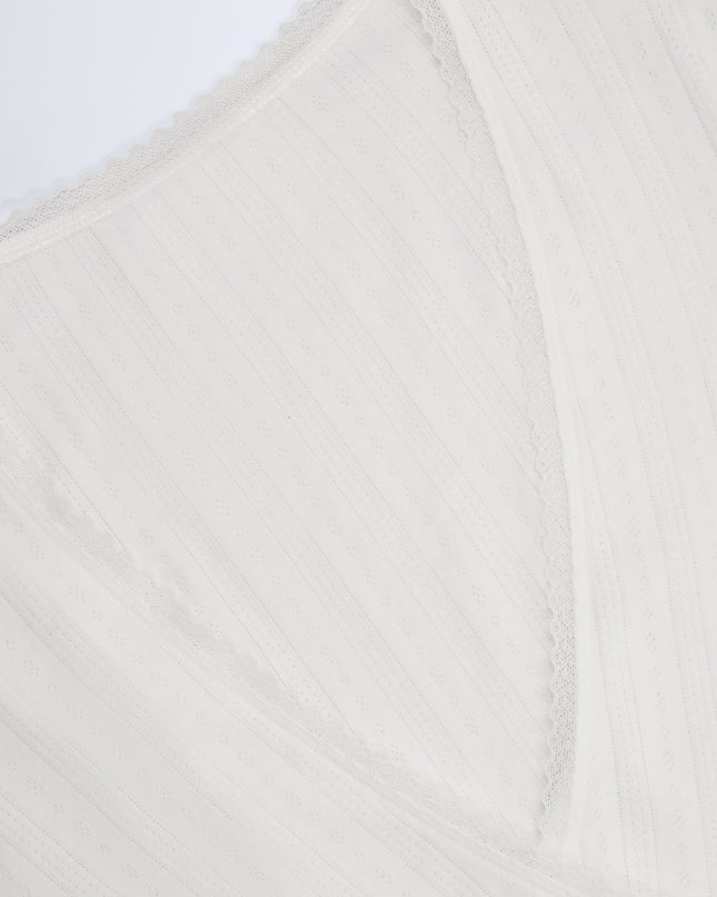 White Pointelle Wrap Crop Top