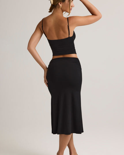 Black Modal Ruched Mid-Rise Midaxi Skirt