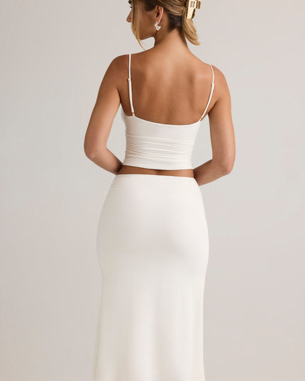 White Modal Ruched Mid-Rise Midaxi Skirt
