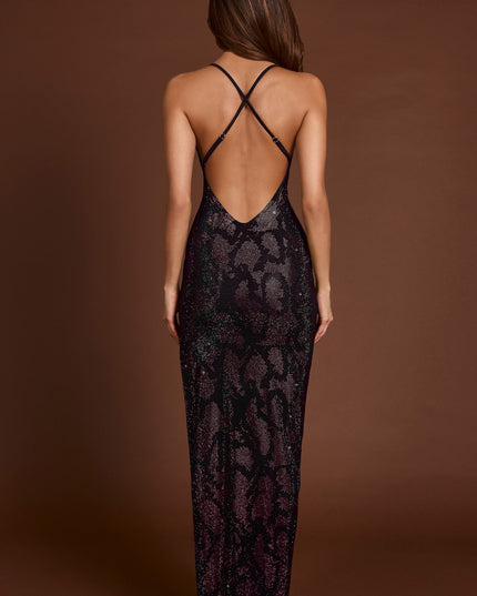 Purple Snake Embellished Halterneck Maxi Dress