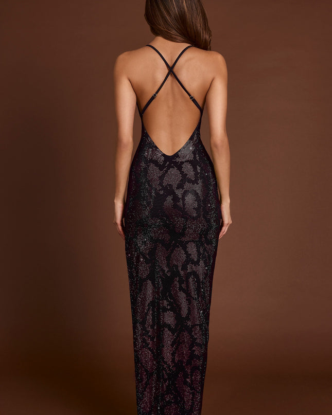 Purple Snake Embellished Halterneck Maxi Dress