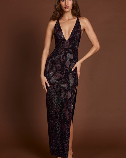 Purple Snake Embellished Halterneck Maxi Dress