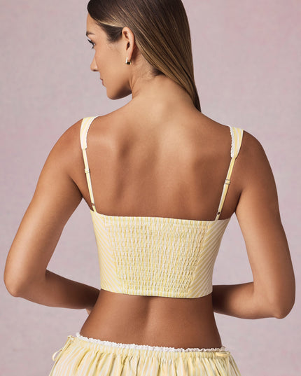 Lemon Yellow Stripe Bow-Detail Crop Top