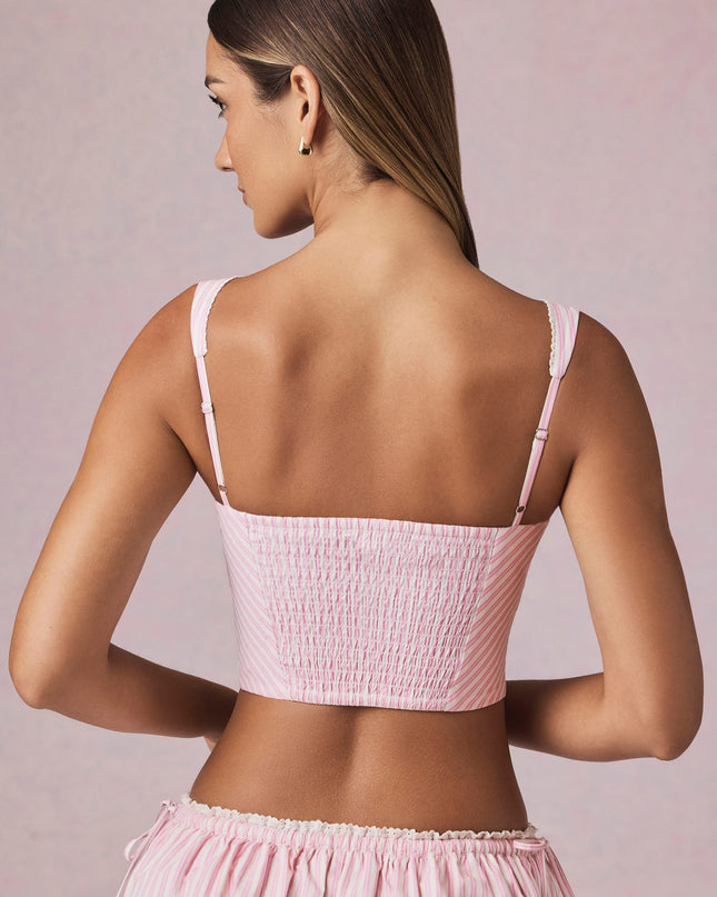 Soft Mauve Stripe Bow-Detail Crop Top