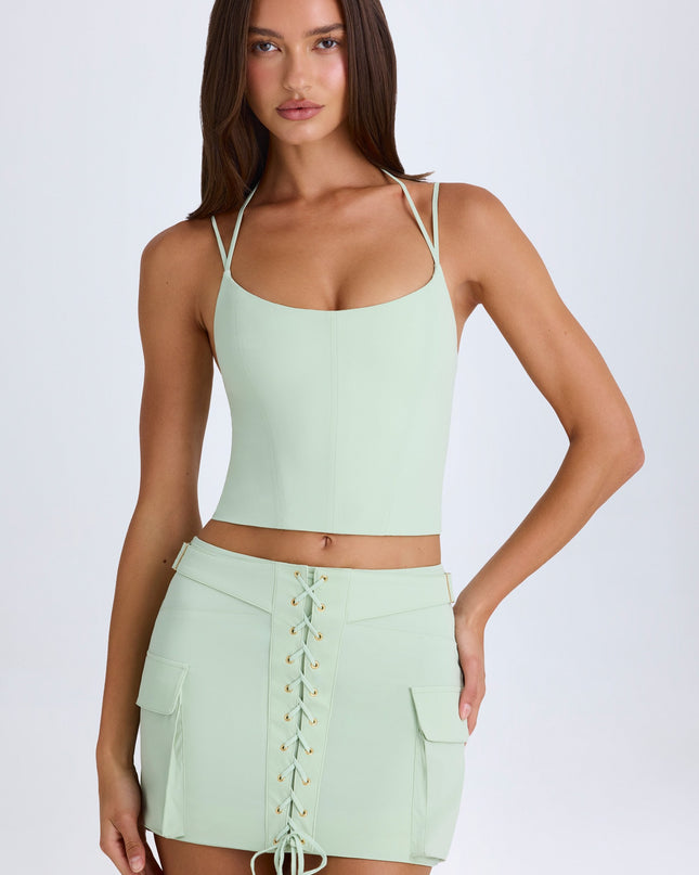 Green Lace-Up Cargo Micro Mini Skirt