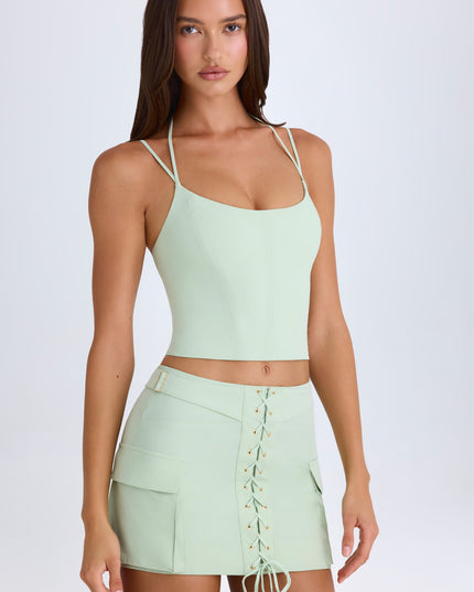 Green Lace-Up Cargo Micro Mini Skirt
