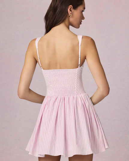 Soft Mauve Stripe Bow-Detail A-Line Mini Dress