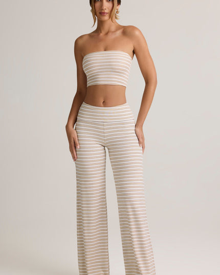 Pink & Yellow Stripe Modal Foldover Wide-Leg Trousers
