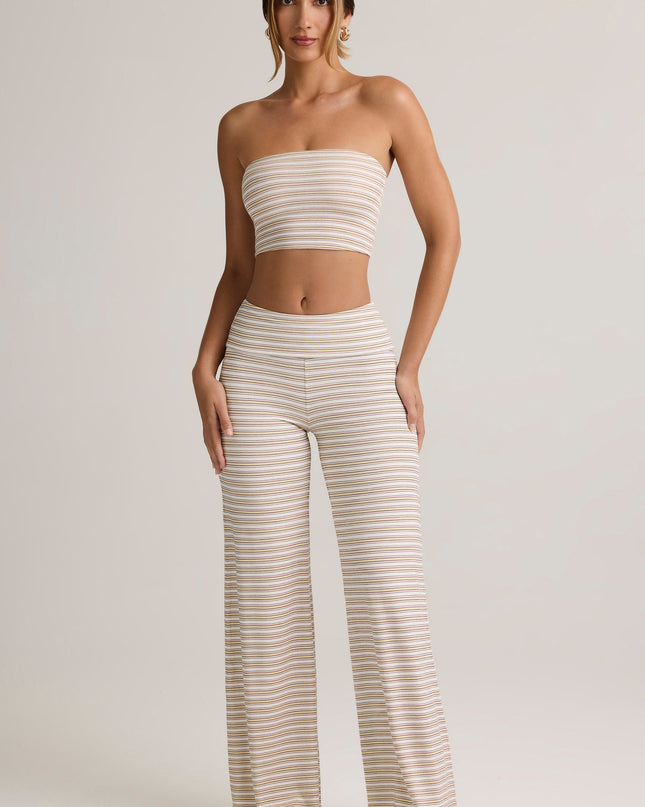 Pink & Yellow Stripe Modal Foldover Wide-Leg Trousers