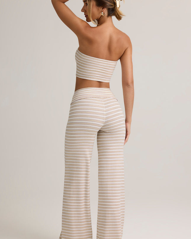 Pink & Yellow Stripe Modal Foldover Wide-Leg Trousers