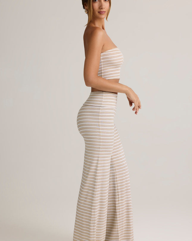 Pink & Yellow Stripe Modal Foldover Wide-Leg Trousers