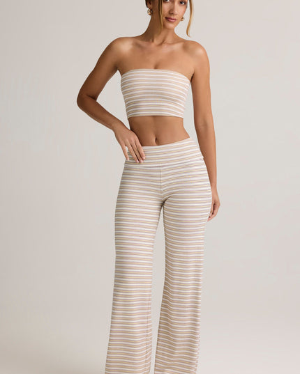 Pink & Yellow Stripe Modal Foldover Wide-Leg Trousers