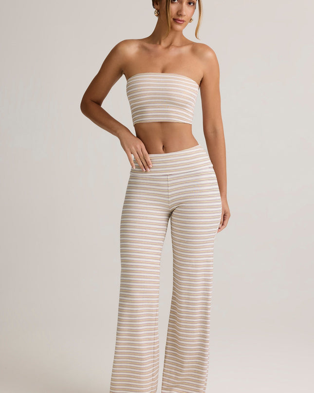 Pink & Yellow Stripe Modal Foldover Wide-Leg Trousers