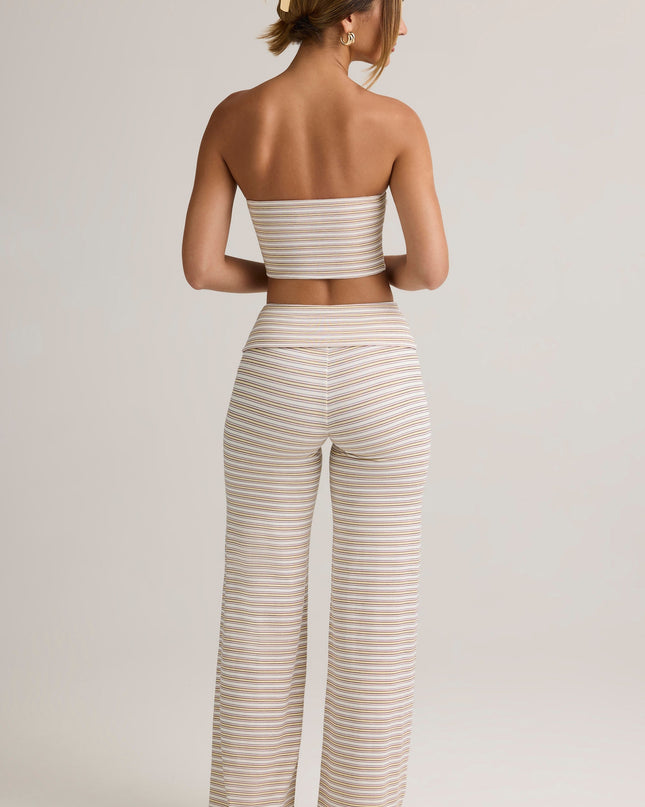 Pink & Yellow Stripe Modal Foldover Wide-Leg Trousers