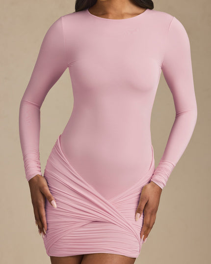 Soft Pink Modal Twist-Front Ruched Backless Mini Dress