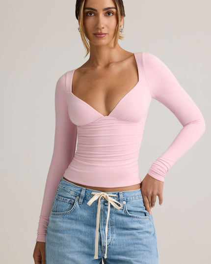 Candyfloss Pink Modal Ruched Long-Sleeve Top