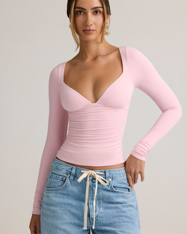 Candyfloss Pink Modal Ruched Long-Sleeve Top