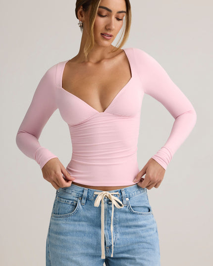 Candyfloss Pink Modal Ruched Long-Sleeve Top
