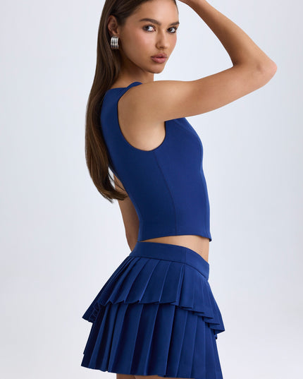 True Navy Layered Pleated Low-Rise Mini Skirt