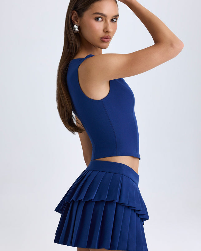 True Navy Layered Pleated Low-Rise Mini Skirt