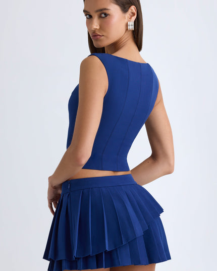 True Navy Layered Pleated Low-Rise Mini Skirt