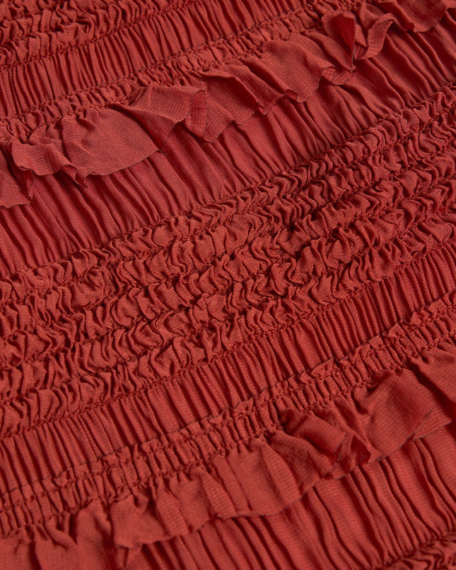 Burnt Red Ruffled Mid-Rise Maxi Skirt