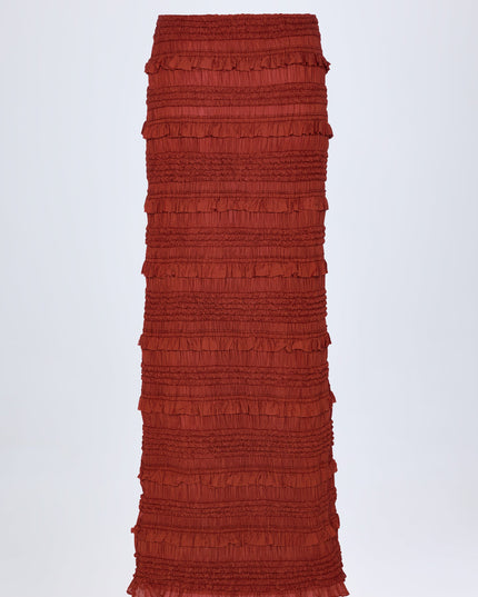 Burnt Red Ruffled Mid-Rise Maxi Skirt