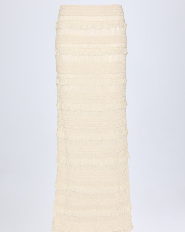 Ivory Ruffled Mid-Rise Maxi Skirt