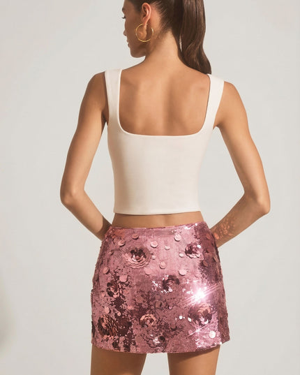 Pink Sequin-Embellished Mini Skirt