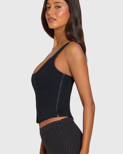 Black Ponte Corset Top