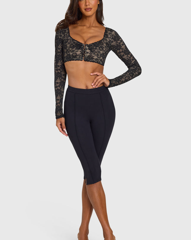 Black Lace Long-Sleeve Crop Top