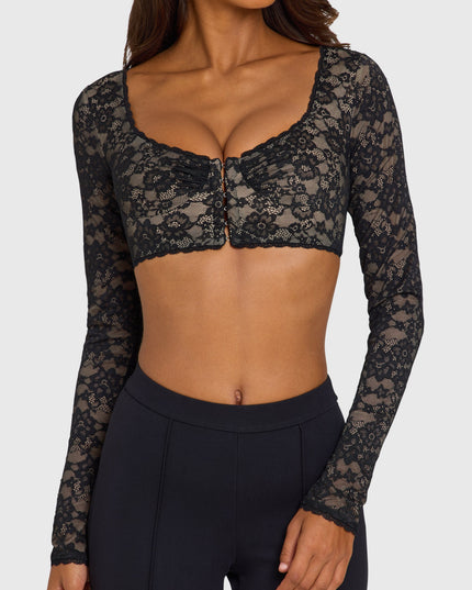 Black Lace Long-Sleeve Crop Top