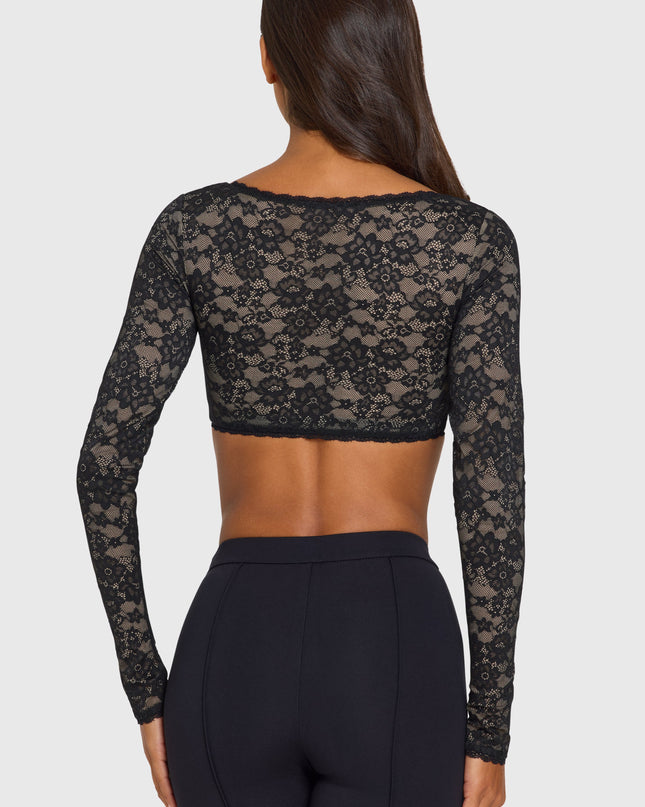 Black Lace Long-Sleeve Crop Top