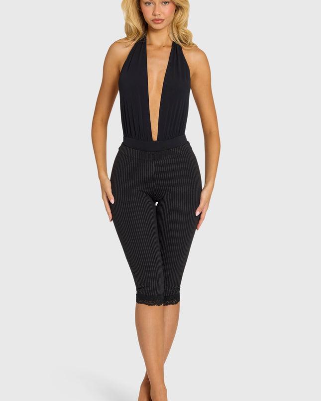 Black Plunge Halterneck Bodysuit
