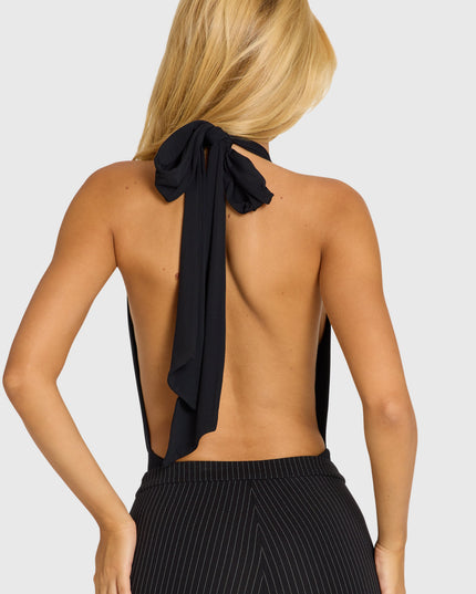 Black Plunge Halterneck Bodysuit
