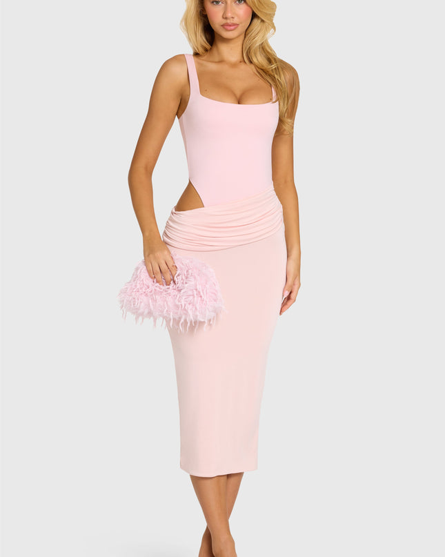 Baby Pink Bodice Draped Midi Dress